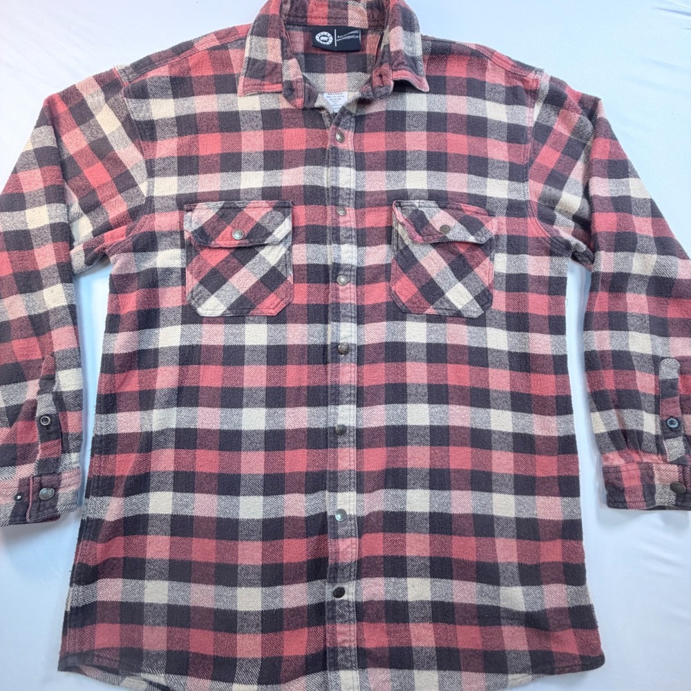 Polar King Flannel Shirt Mens XLT Red Black Plaid Button Front Cotton Workwear